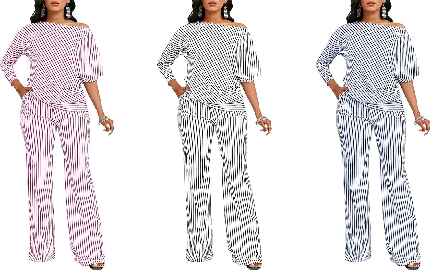 FairyLove Two Piece Sets for Women Lounge Sets Cowl Neck Tops Wide Leg Crop Pants Vacation Travel Outfits