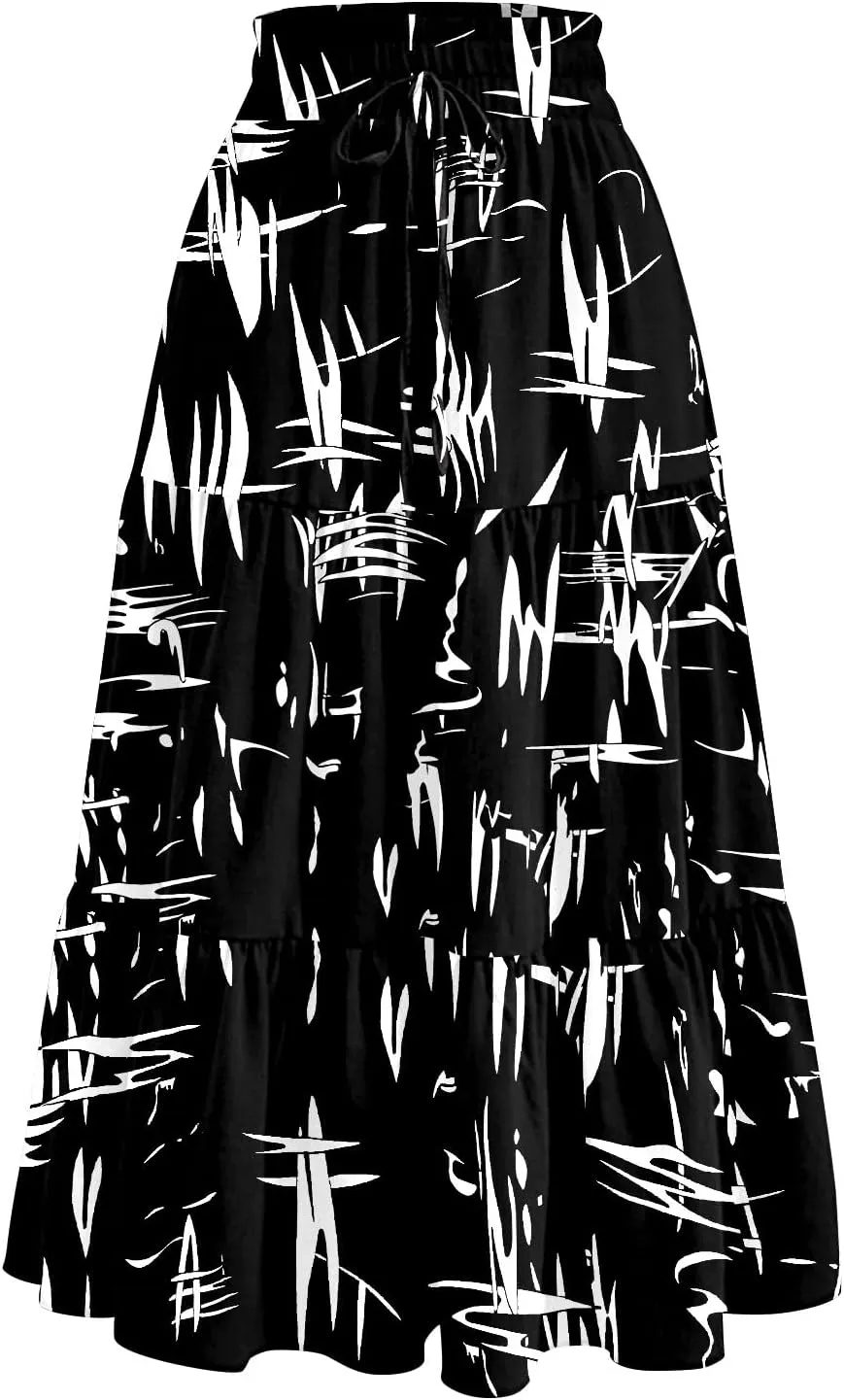 Floral Skirts for Women Trendy Knee Length High Waisted Boho Midi Skirts Cute Tiered Aline Flowy Skirt with Pockets