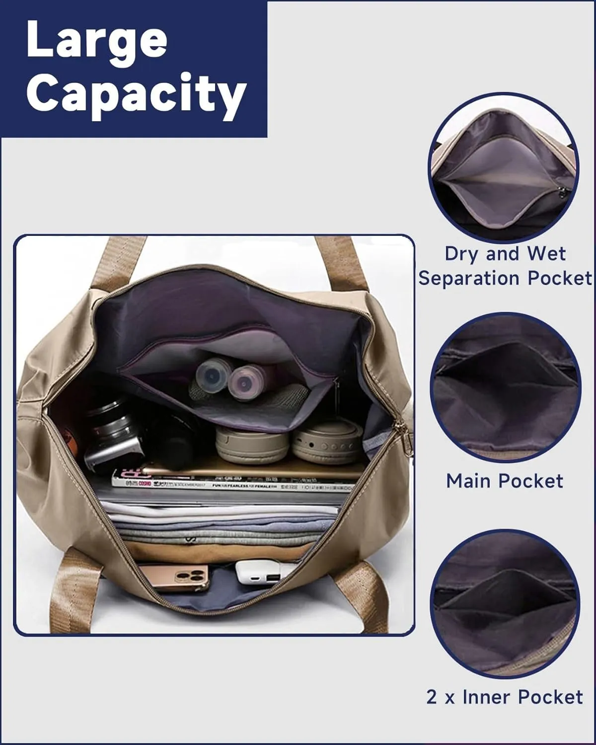 Folding Travel Bag Carry on Bags for Airplanes with Detachable Adjustable Shoulder Strap Light Weight Travel Duffle Bag for Women with Suitcase Sleeve 17x11x9 inch