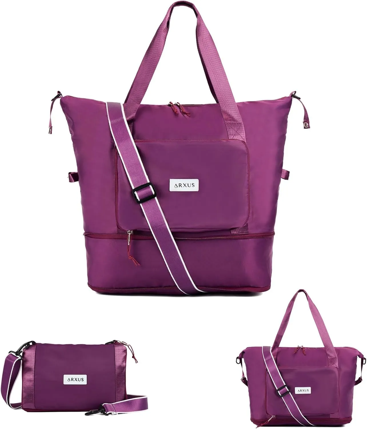 Folding Travel Bag Carry on Bags for Airplanes with Detachable Adjustable Shoulder Strap Light Weight Travel Duffle Bag for Women with Suitcase Sleeve 17x11x9 inch