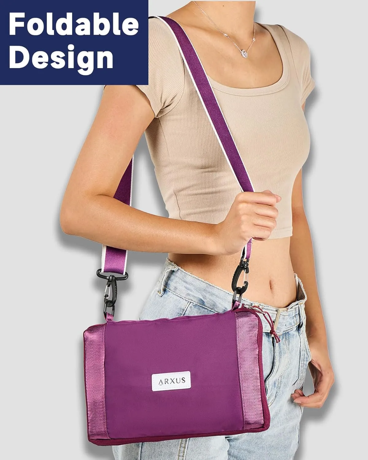 Folding Travel Bag Carry on Bags for Airplanes with Detachable Adjustable Shoulder Strap Light Weight Travel Duffle Bag for Women with Suitcase Sleeve 17x11x9 inch