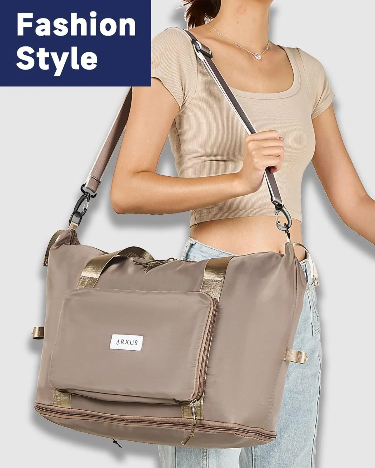 Folding Travel Bag Carry on Bags for Airplanes with Detachable Adjustable Shoulder Strap Light Weight Travel Duffle Bag for Women with Suitcase Sleeve 17x11x9 inch