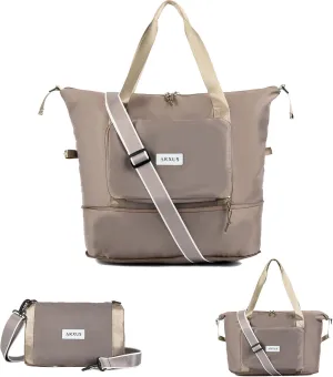 Folding Travel Bag Carry on Bags for Airplanes with Detachable Adjustable Shoulder Strap Light Weight Travel Duffle Bag for Women with Suitcase Sleeve 17x11x9 inch