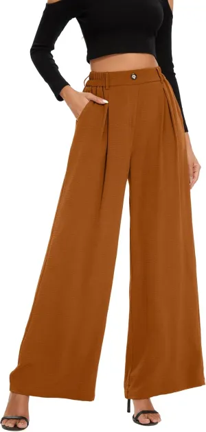 FUNYYZO 2025 Women Palazzo Pants High Waist Casual Wide Leg Long Lounge Pull On Trousers with Pocket