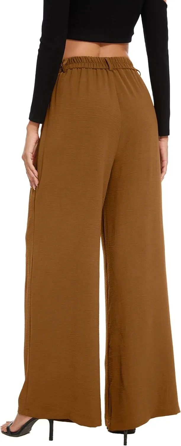 FUNYYZO 2025 Women Palazzo Pants High Waist Casual Wide Leg Long Lounge Pull On Trousers with Pocket