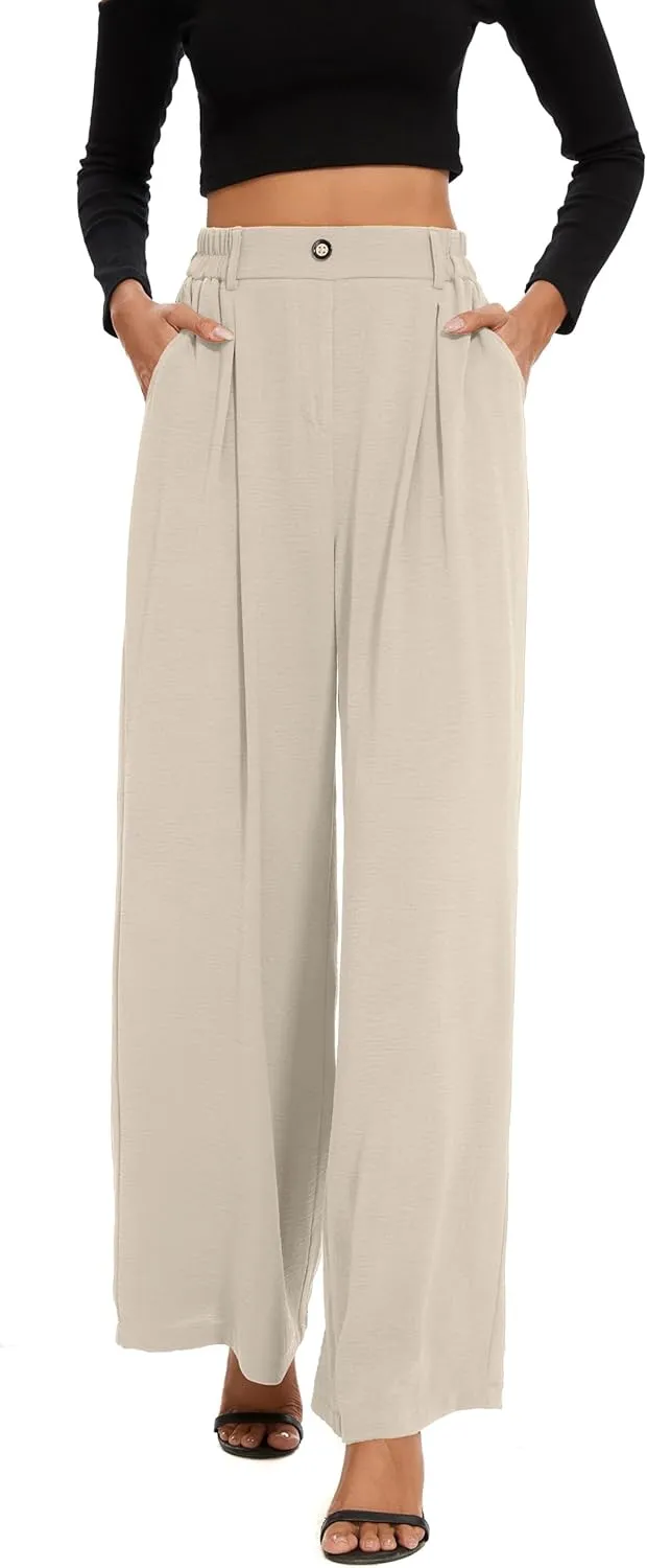 FUNYYZO 2025 Women Palazzo Pants High Waist Casual Wide Leg Long Lounge Pull On Trousers with Pocket