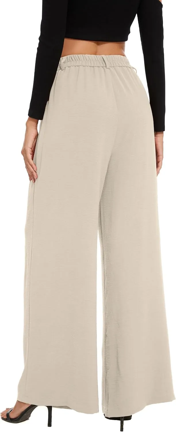 FUNYYZO 2025 Women Palazzo Pants High Waist Casual Wide Leg Long Lounge Pull On Trousers with Pocket