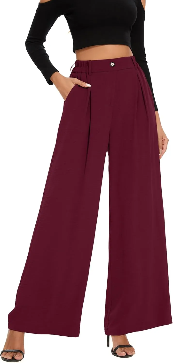 FUNYYZO 2025 Women Palazzo Pants High Waist Casual Wide Leg Long Lounge Pull On Trousers with Pocket