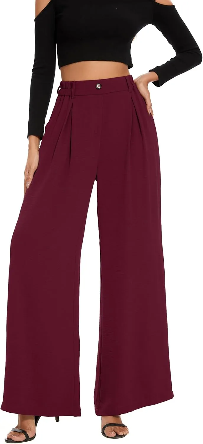FUNYYZO 2025 Women Palazzo Pants High Waist Casual Wide Leg Long Lounge Pull On Trousers with Pocket
