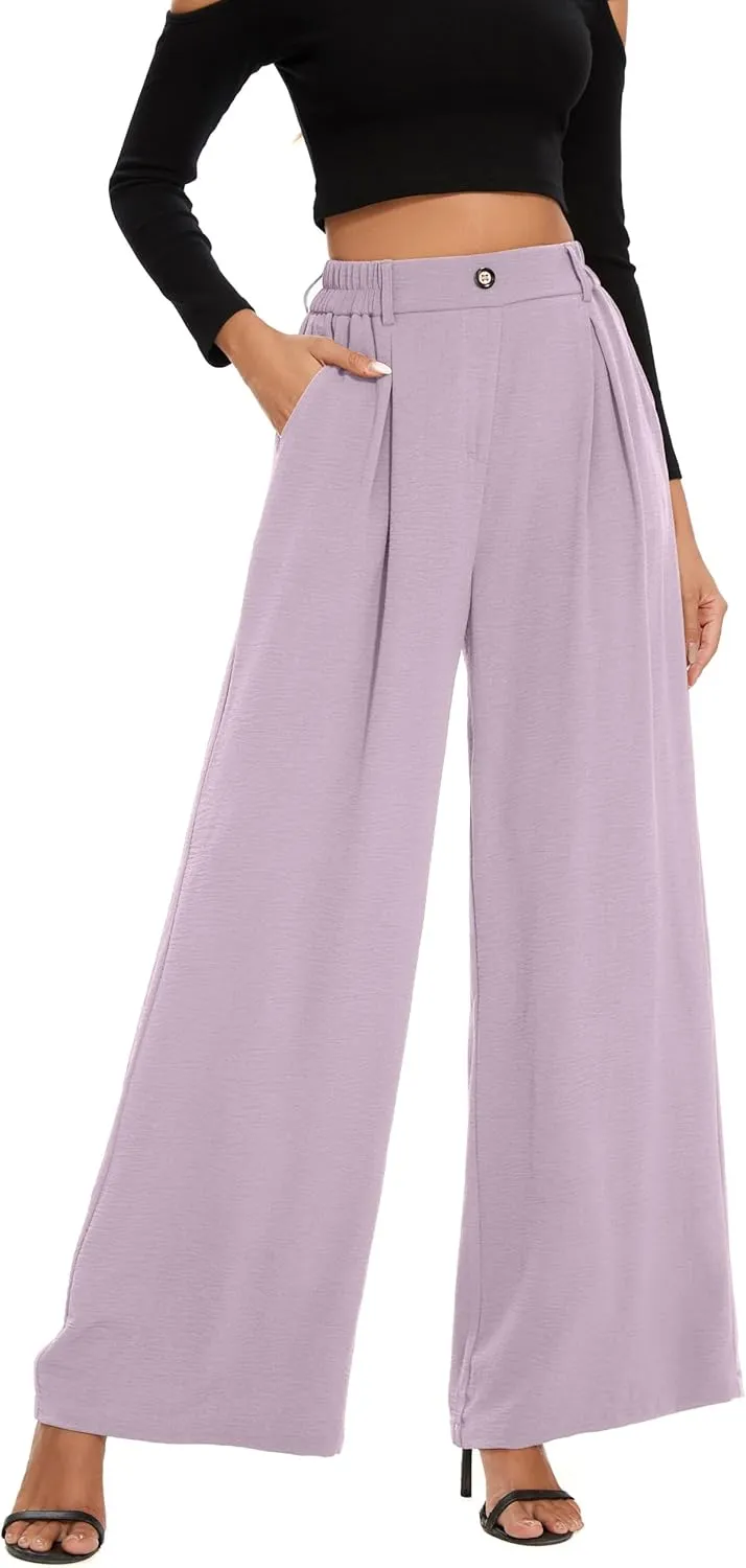 FUNYYZO 2025 Women Palazzo Pants High Waist Casual Wide Leg Long Lounge Pull On Trousers with Pocket