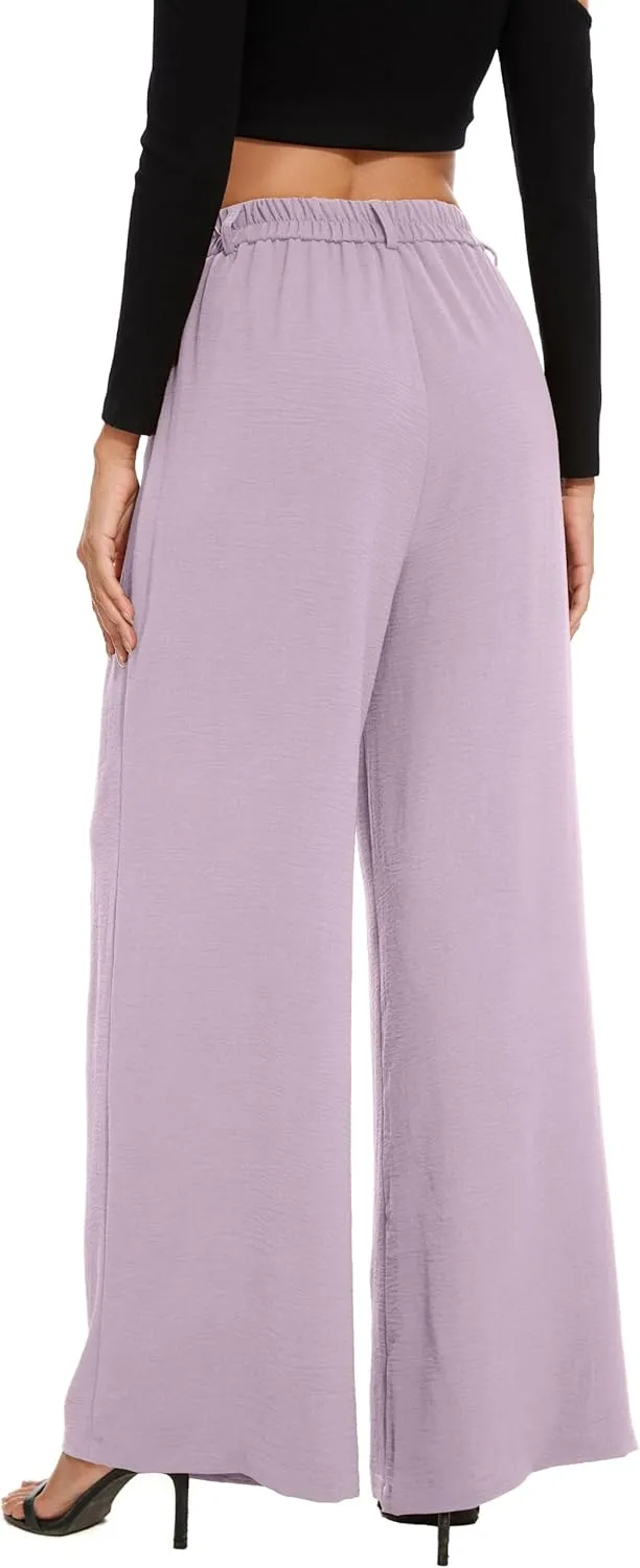 FUNYYZO 2025 Women Palazzo Pants High Waist Casual Wide Leg Long Lounge Pull On Trousers with Pocket