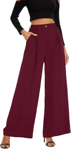 FUNYYZO 2025 Women Palazzo Pants High Waist Casual Wide Leg Long Lounge Pull On Trousers with Pocket