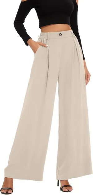 FUNYYZO 2025 Women Palazzo Pants High Waist Casual Wide Leg Long Lounge Pull On Trousers with Pocket