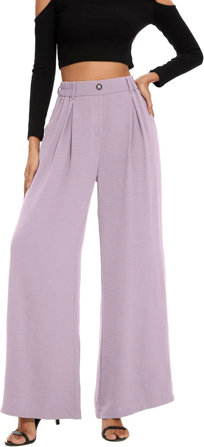 FUNYYZO 2025 Women Palazzo Pants High Waist Casual Wide Leg Long Lounge Pull On Trousers with Pocket