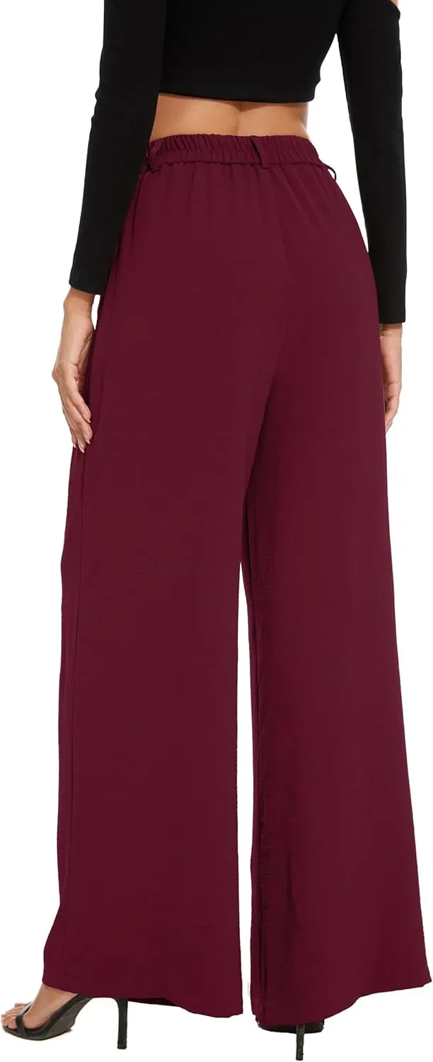 FUNYYZO 2025 Women Palazzo Pants High Waist Casual Wide Leg Long Lounge Pull On Trousers with Pocket
