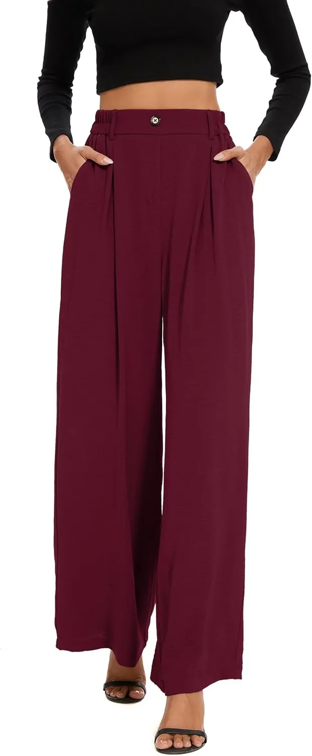 FUNYYZO 2025 Women Palazzo Pants High Waist Casual Wide Leg Long Lounge Pull On Trousers with Pocket
