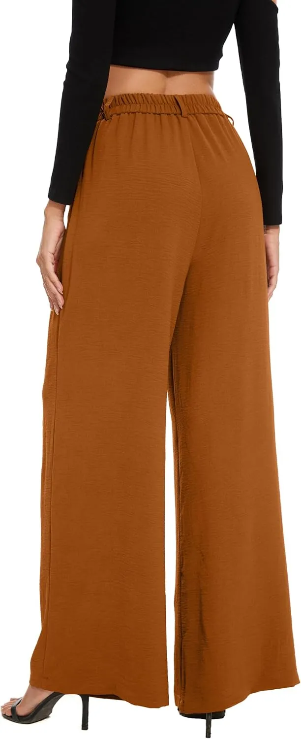 FUNYYZO 2025 Women Palazzo Pants High Waist Casual Wide Leg Long Lounge Pull On Trousers with Pocket