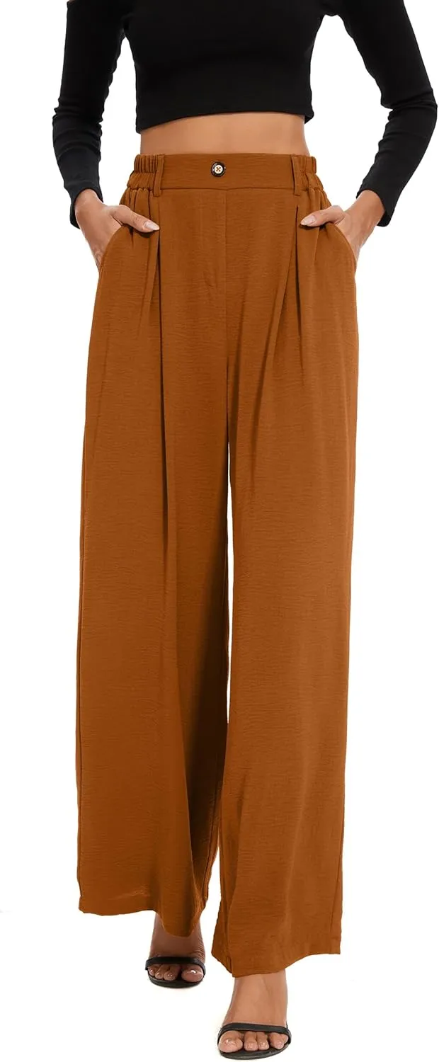FUNYYZO 2025 Women Palazzo Pants High Waist Casual Wide Leg Long Lounge Pull On Trousers with Pocket
