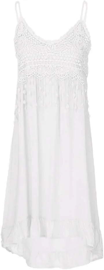 FZYLQY Summer Dresses for Women 2024 Trendy Plus Size Spaghetti Strap Tassel Midi Dress Fashion Beach Sundress Tank Dress