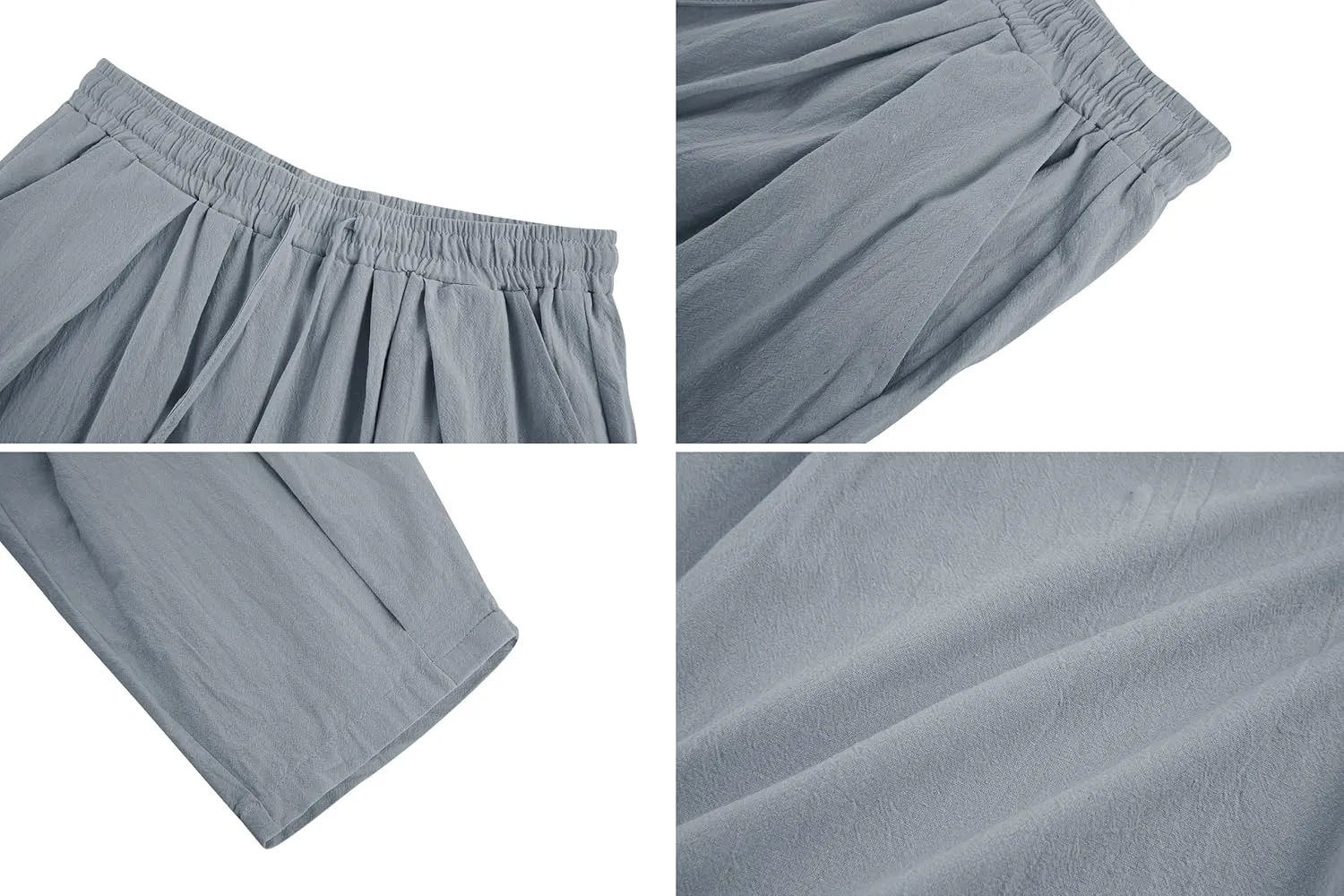 Gafeng Mens Linen Yoga Pants Elastic Waist Drawstring Summer Beach Loose Fit Casual Tapered Trousers