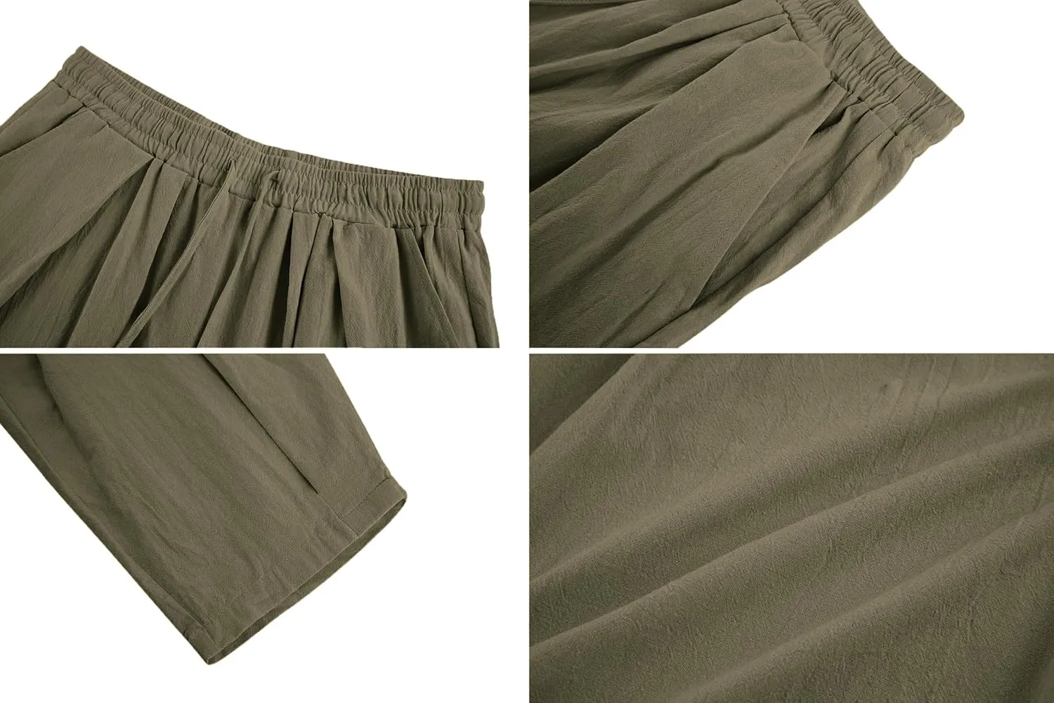 Gafeng Mens Linen Yoga Pants Elastic Waist Drawstring Summer Beach Loose Fit Casual Tapered Trousers