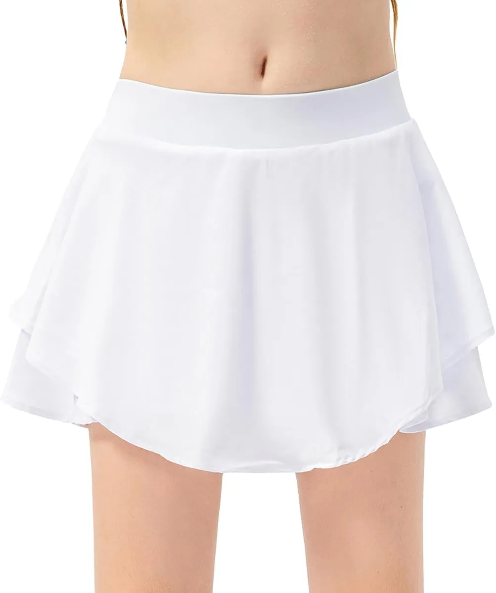 Girls Athletic Skorts High Waist Tennis Skirt with Pocket Lightweight Workout Skort for Athletic Golf Running Cheer