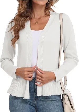 GRECERELLE Women Lightweight Casual Long Sleeves Cropped Cardigan Open Front Peplum Knit Sweater Outwear