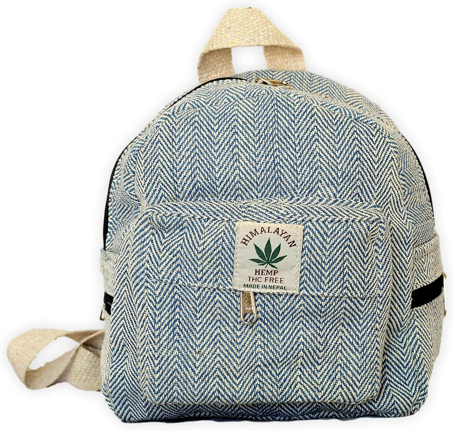 Handmade Hemp Mini Backpack For Girls Light Weight Washable Small Bag for everyday lives (BLUE)