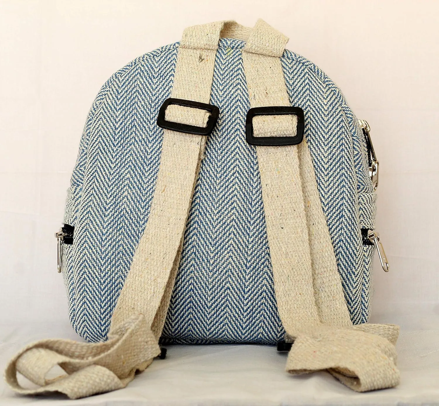 Handmade Hemp Mini Backpack For Girls Light Weight Washable Small Bag for everyday lives (BLUE)