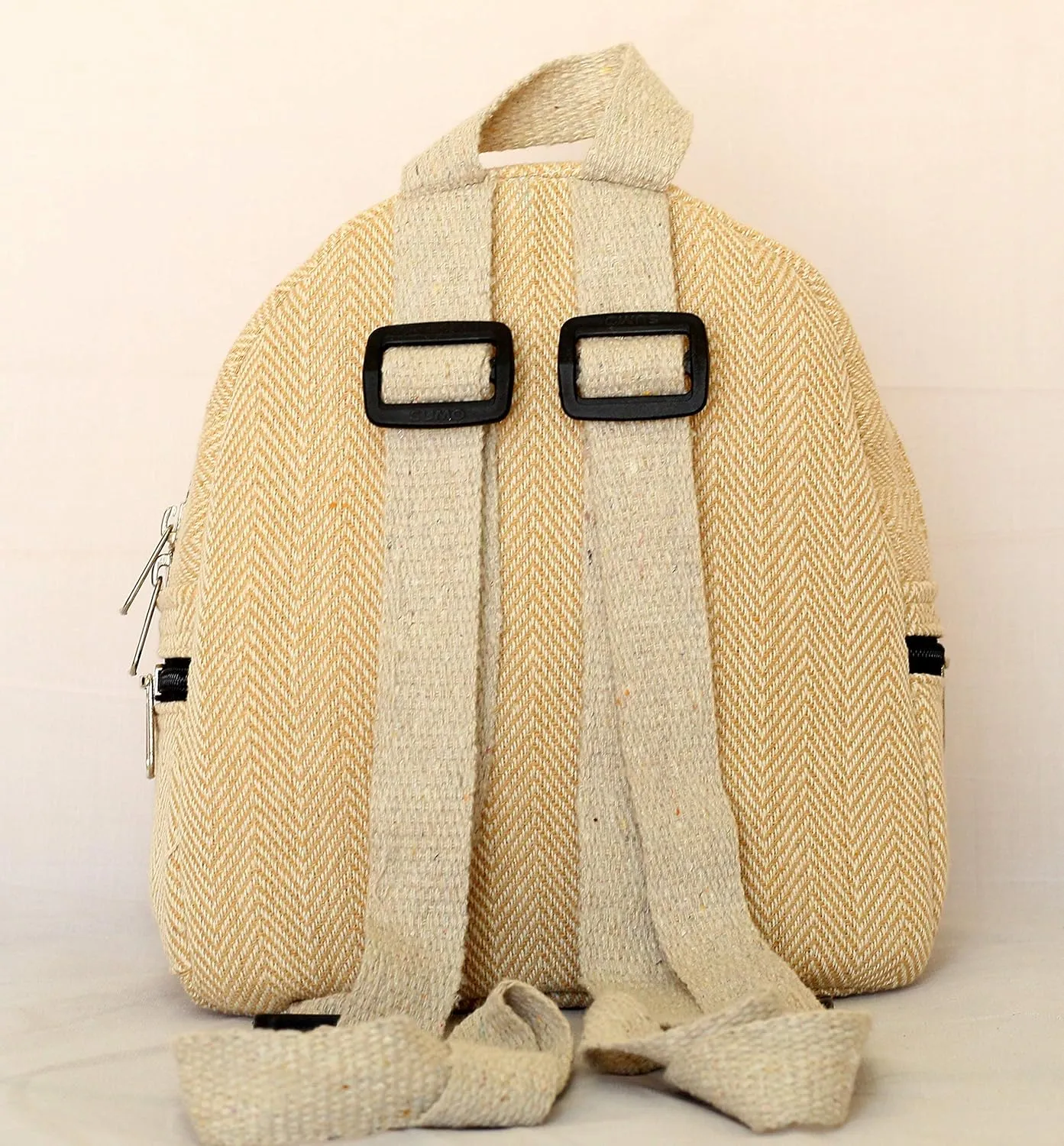 Handmade Hemp Mini Backpack For Women Light Weight Washable Small Bag for everyday lives (BEIGE)