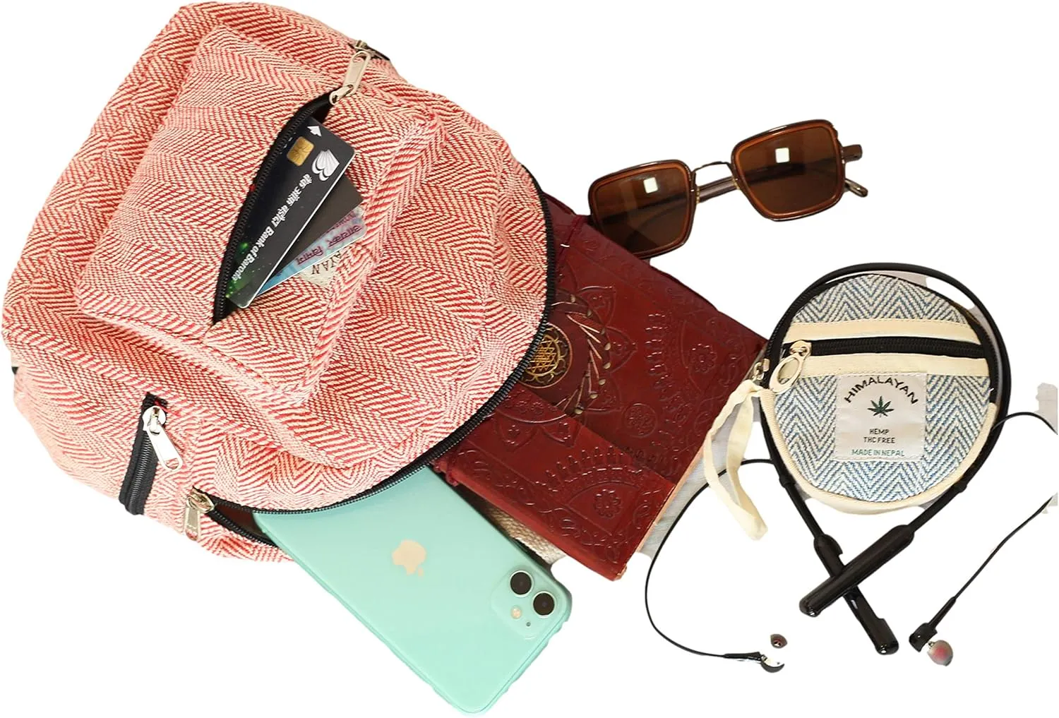 Handmade Hemp Mini Backpack For women Light Weight Washable Small Bag for everyday lives (PINK)
