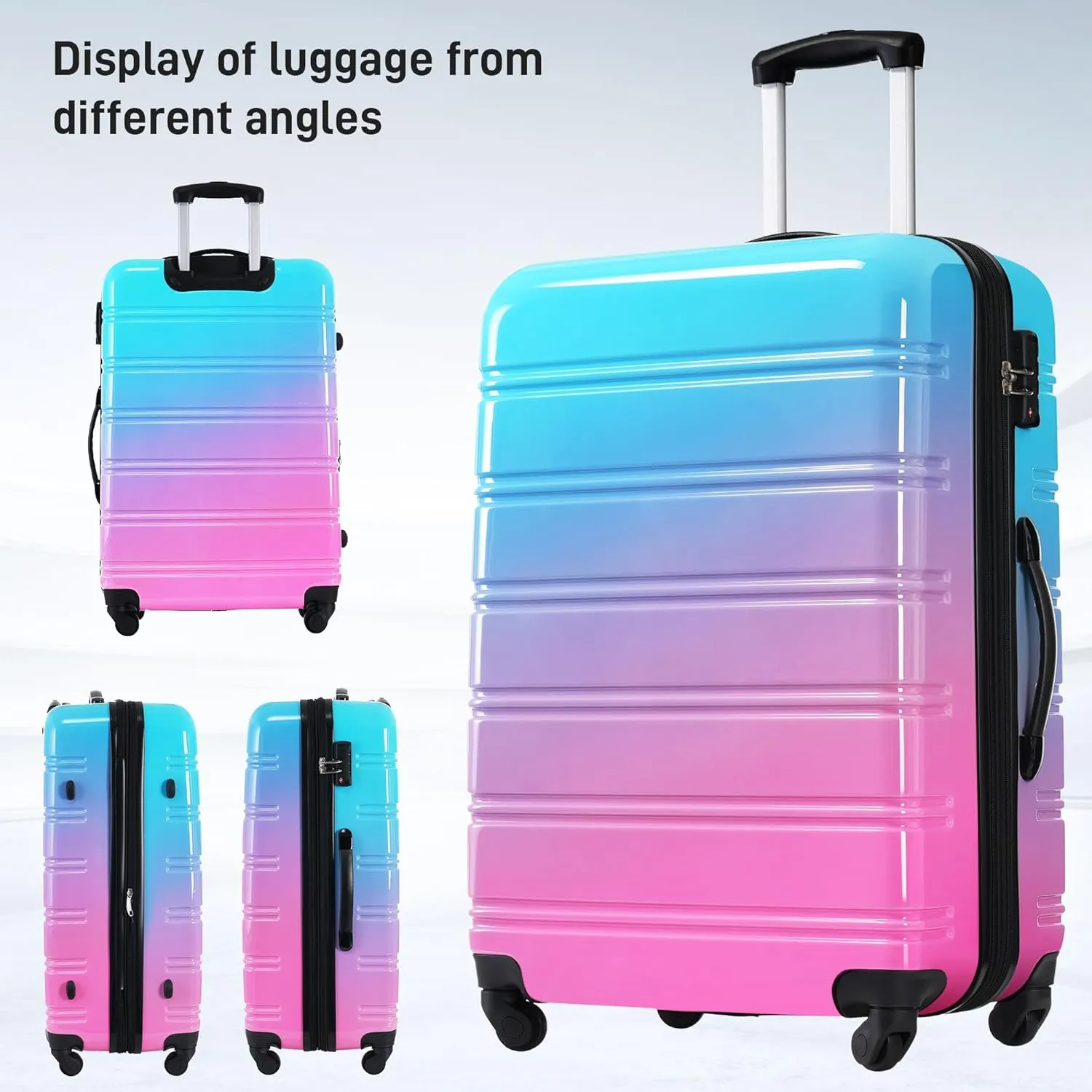 Hardshell Luggage Sets 3 Piece Gradient Color Expandable Suitcase with Spinner Wheels and TSA Lock Light weight 20" 24" 28" Available (Blue Red)