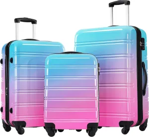 Hardshell Luggage Sets 3 Piece Gradient Color Expandable Suitcase with Spinner Wheels and TSA Lock Light weight 20" 24" 28" Available (Blue Red)