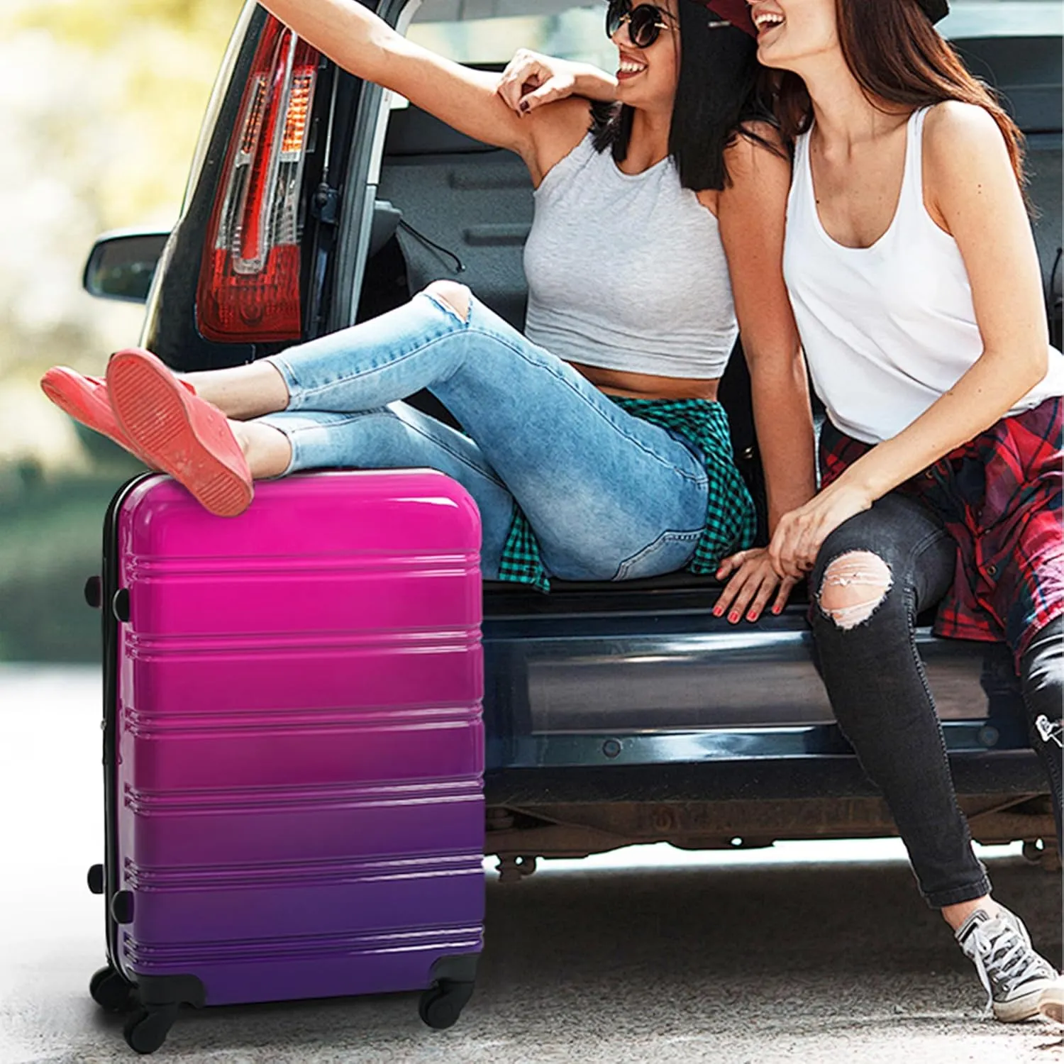 Hardshell Luggage Sets 3 Piece Gradient Color Expandable Suitcase with Spinner Wheels and TSA Lock Light weight 20" 24" 28" Available (Multicolor purple)