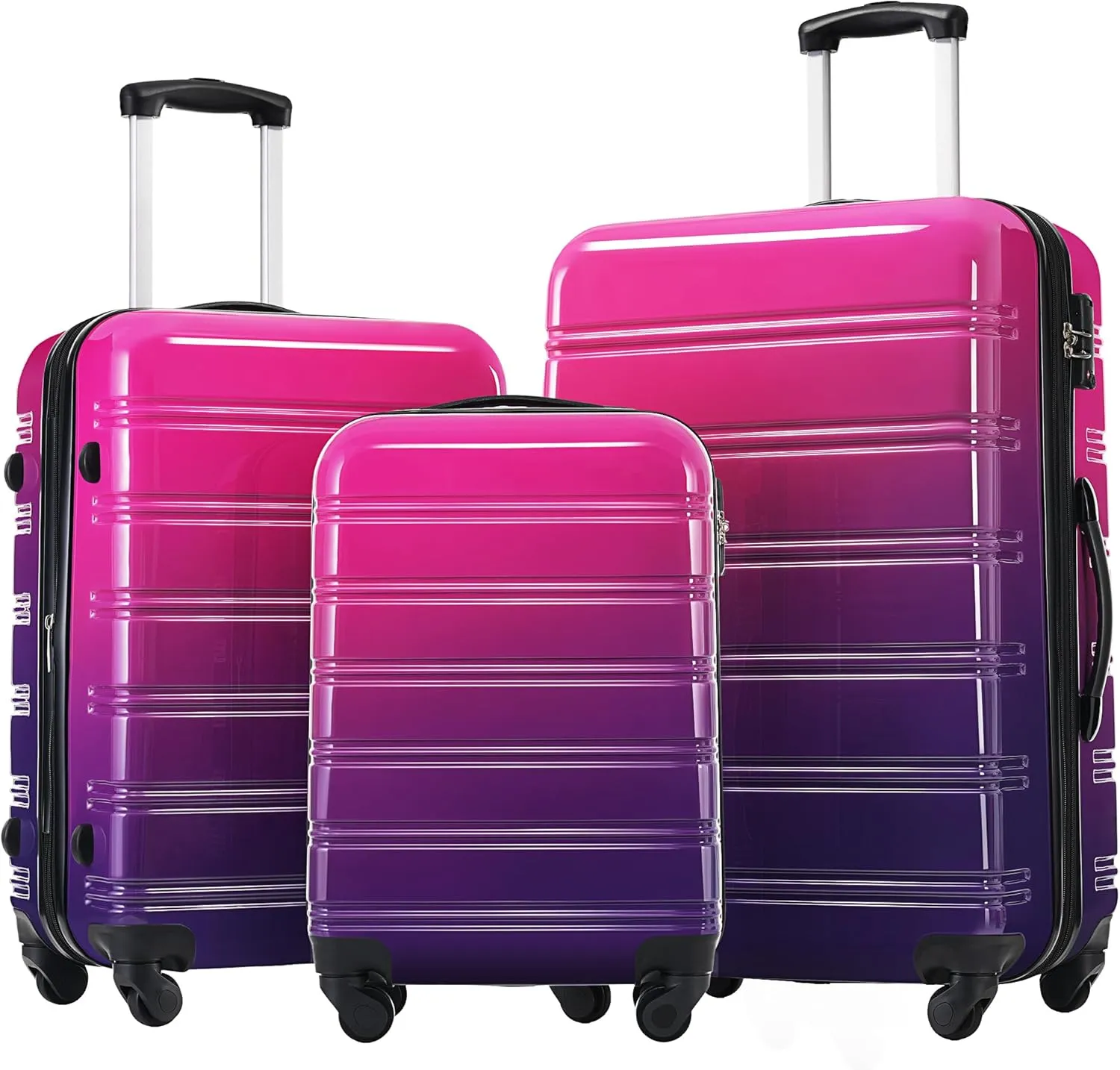 Hardshell Luggage Sets 3 Piece Gradient Color Expandable Suitcase with Spinner Wheels and TSA Lock Light weight 20" 24" 28" Available (Multicolor purple)