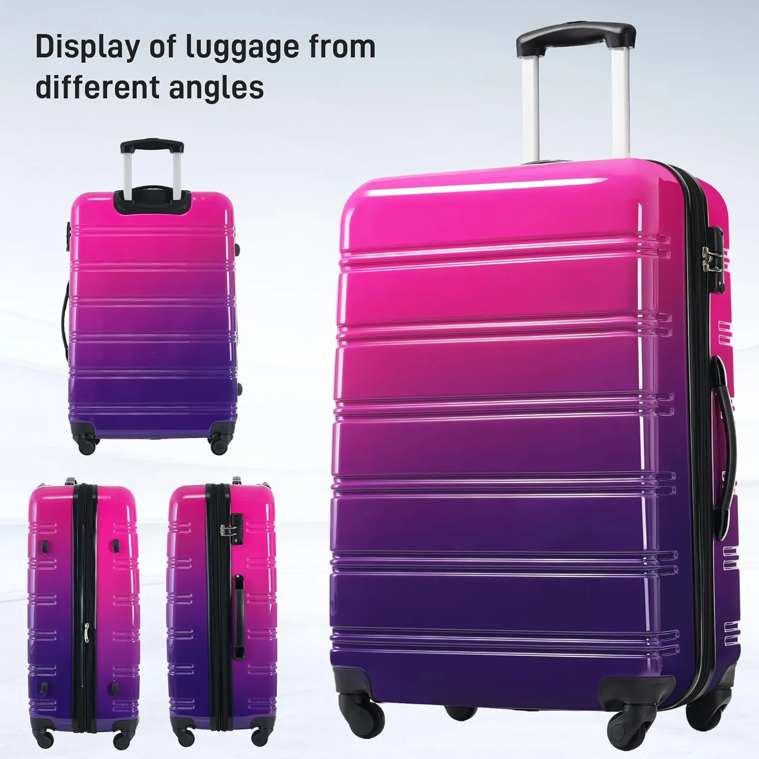 Hardshell Luggage Sets 3 Piece Gradient Color Expandable Suitcase with Spinner Wheels and TSA Lock Light weight 20" 24" 28" Available (Multicolor purple)