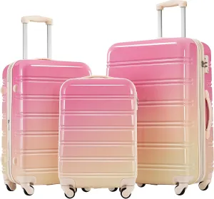Hardshell Luggage Sets 3 Piece Gradient Color Expandable Suitcase with Spinner Wheels and TSA Lock Light weight 20" 24" 28" Available (Pink and Yellow)