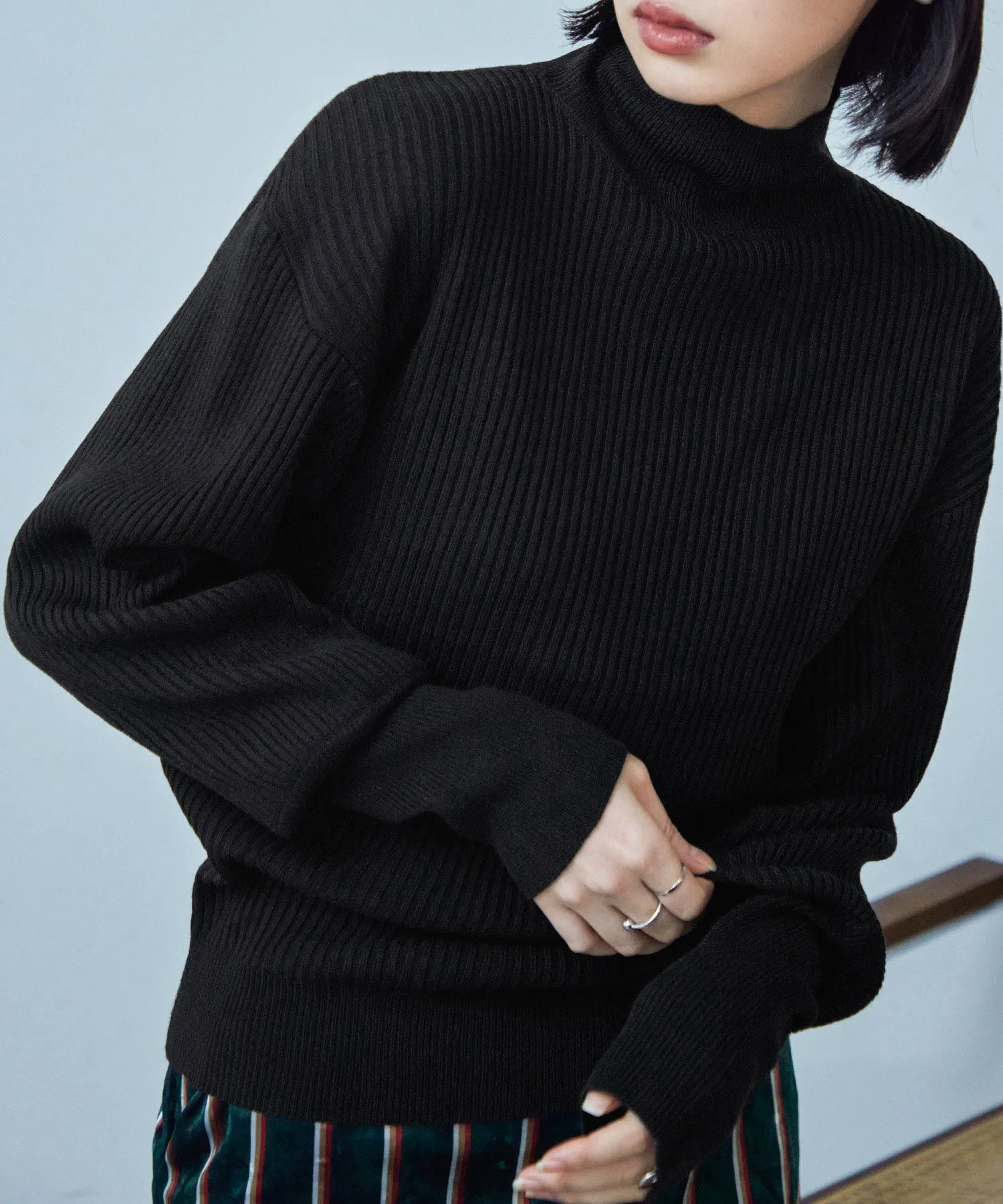High Neck Rib Knit Pullover