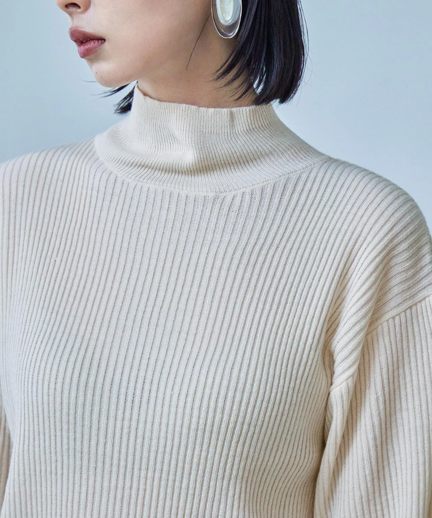 High Neck Rib Knit Pullover