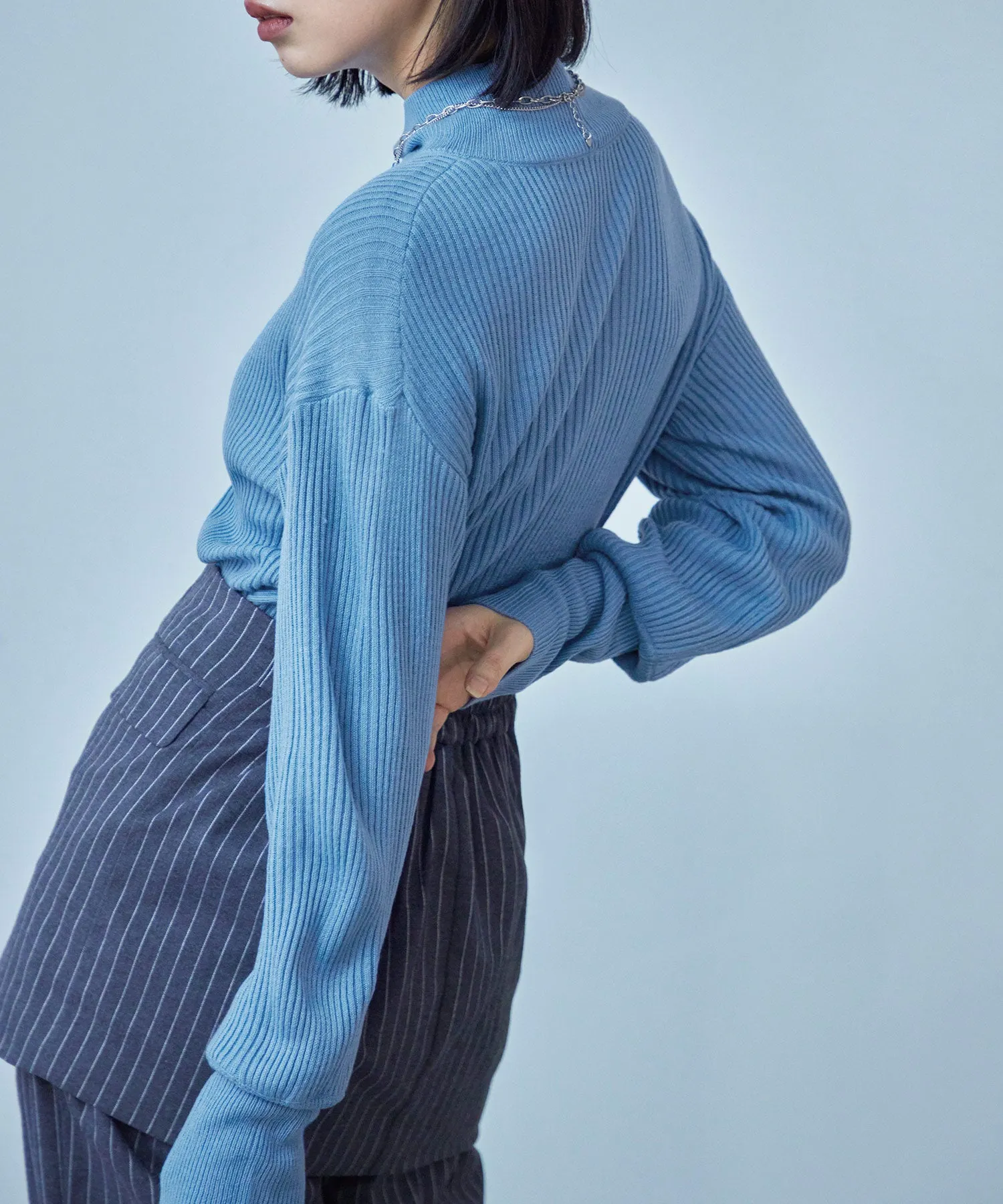 High Neck Rib Knit Pullover