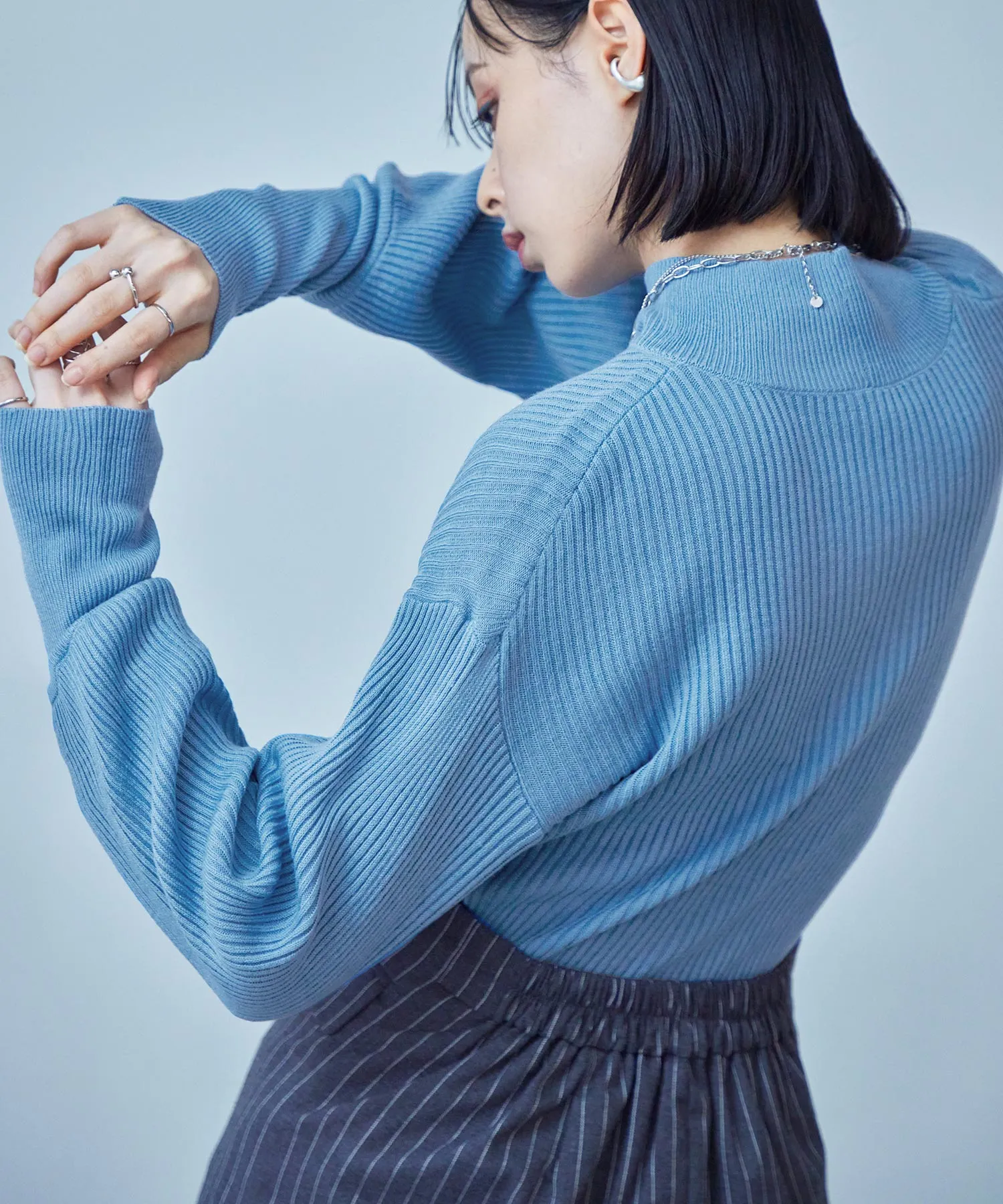 High Neck Rib Knit Pullover