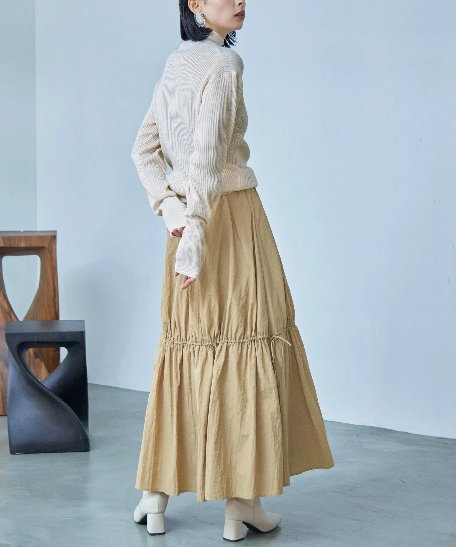 High Neck Rib Knit Pullover