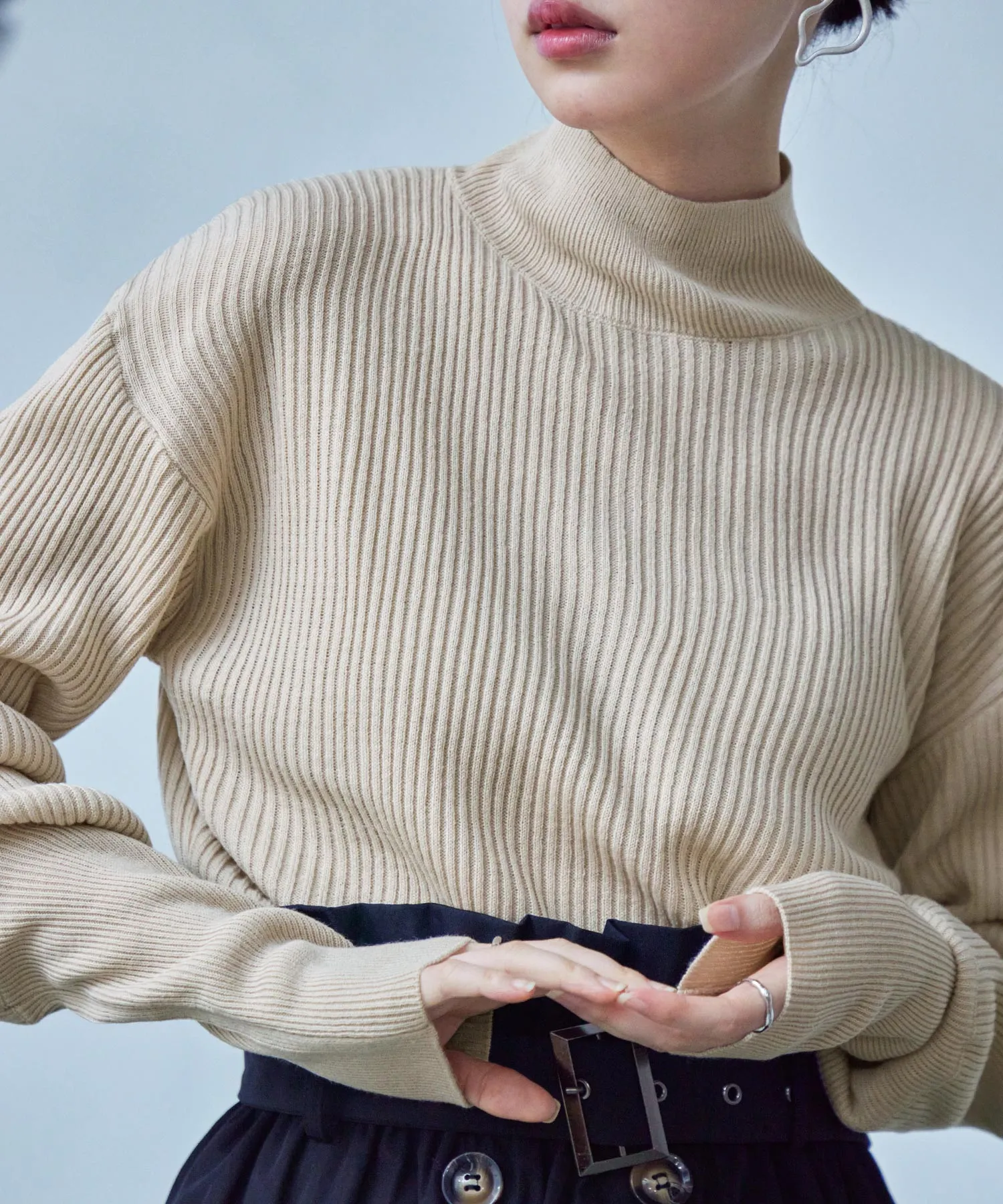 High Neck Rib Knit Pullover