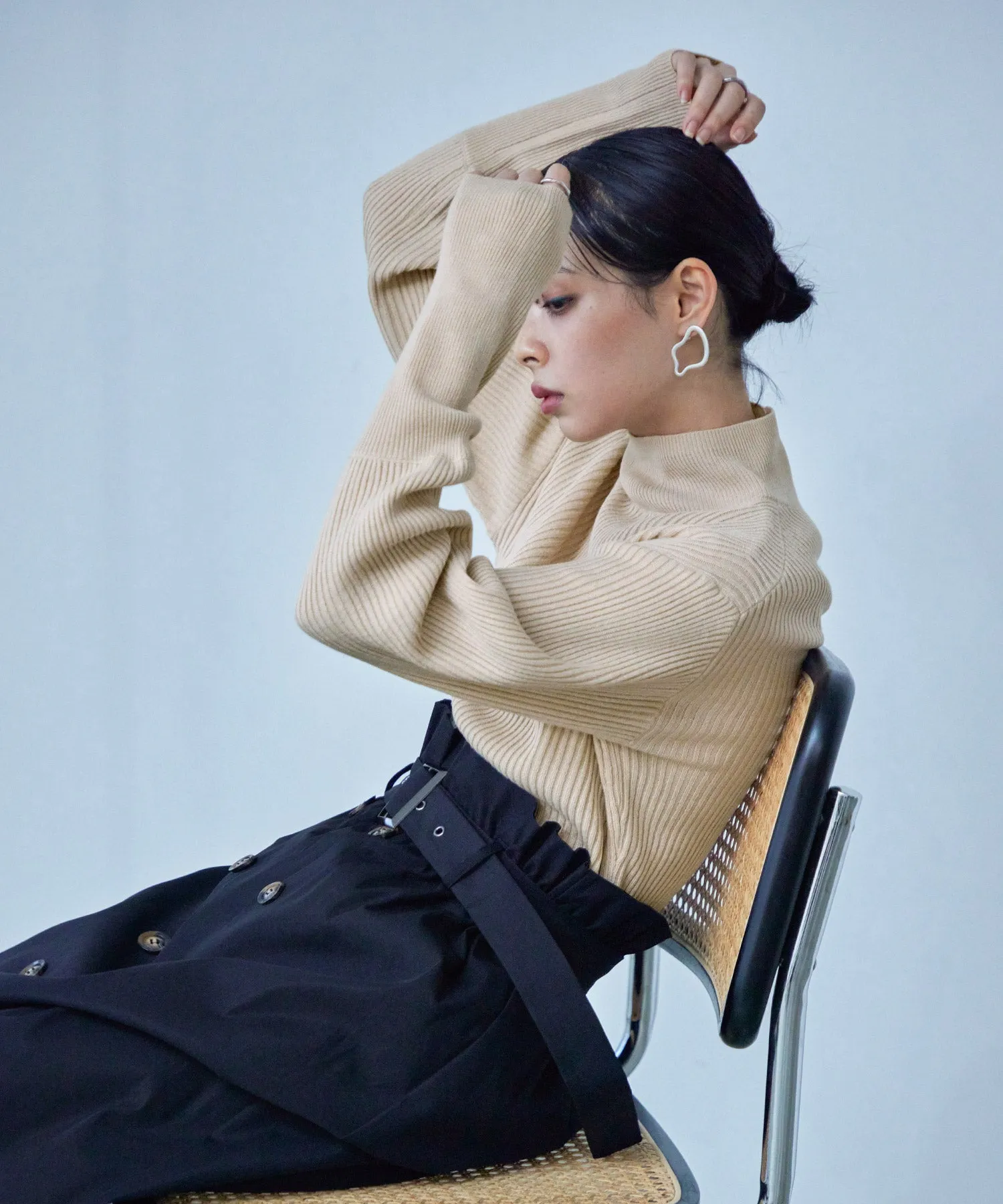 High Neck Rib Knit Pullover