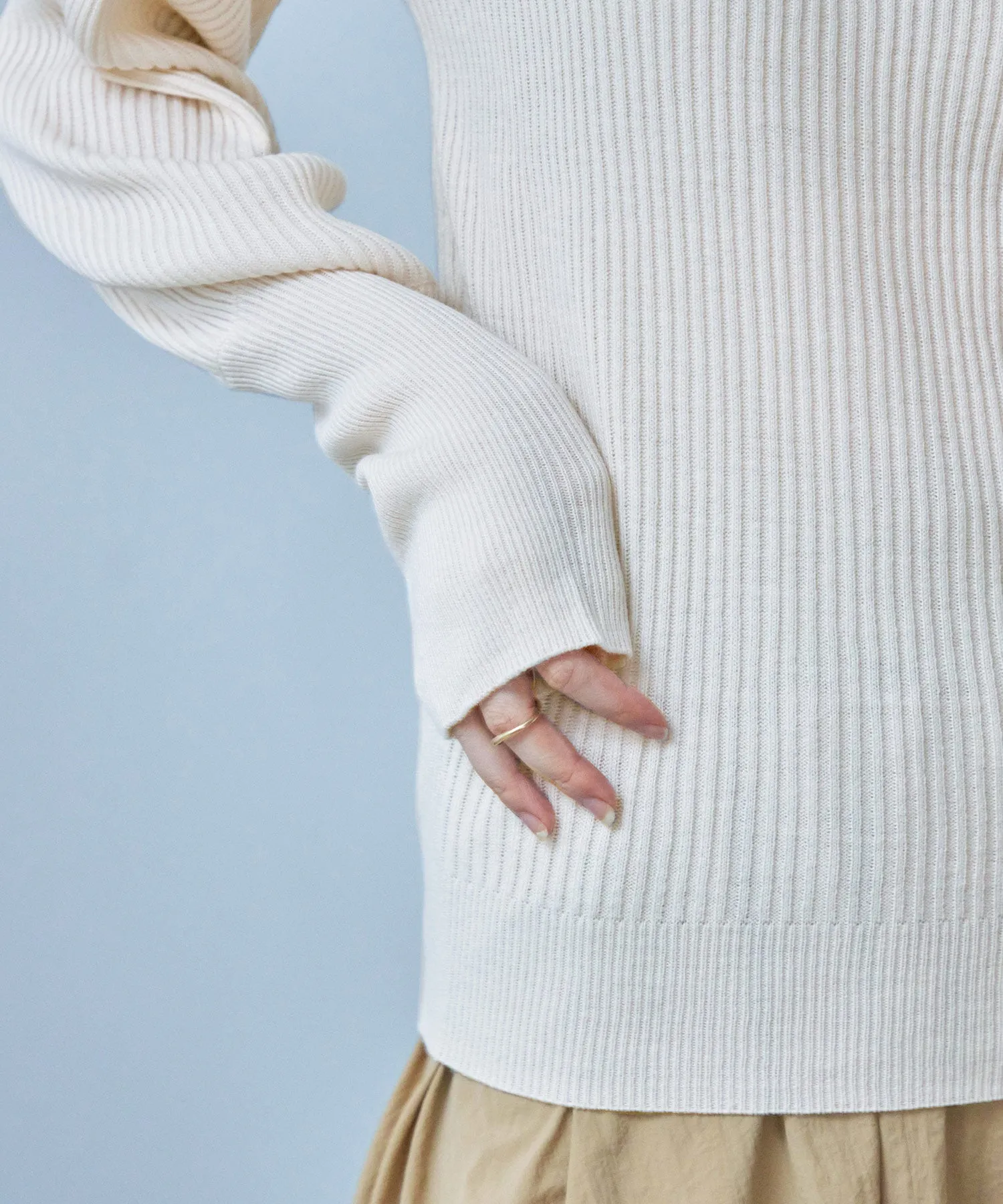 High Neck Rib Knit Pullover