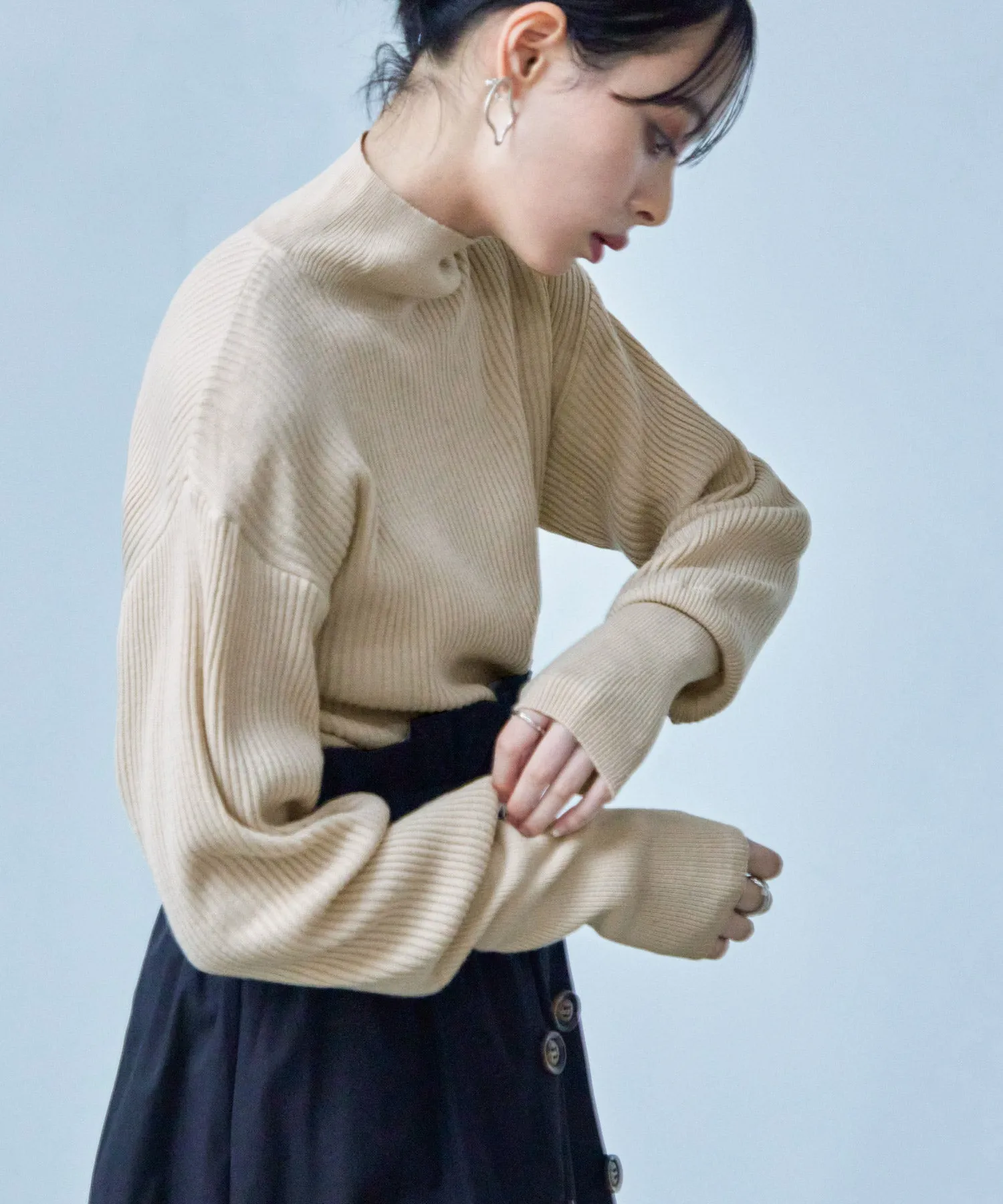 High Neck Rib Knit Pullover
