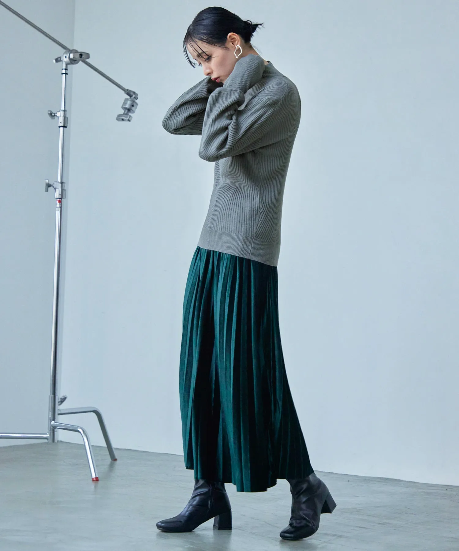High Neck Rib Knit Pullover