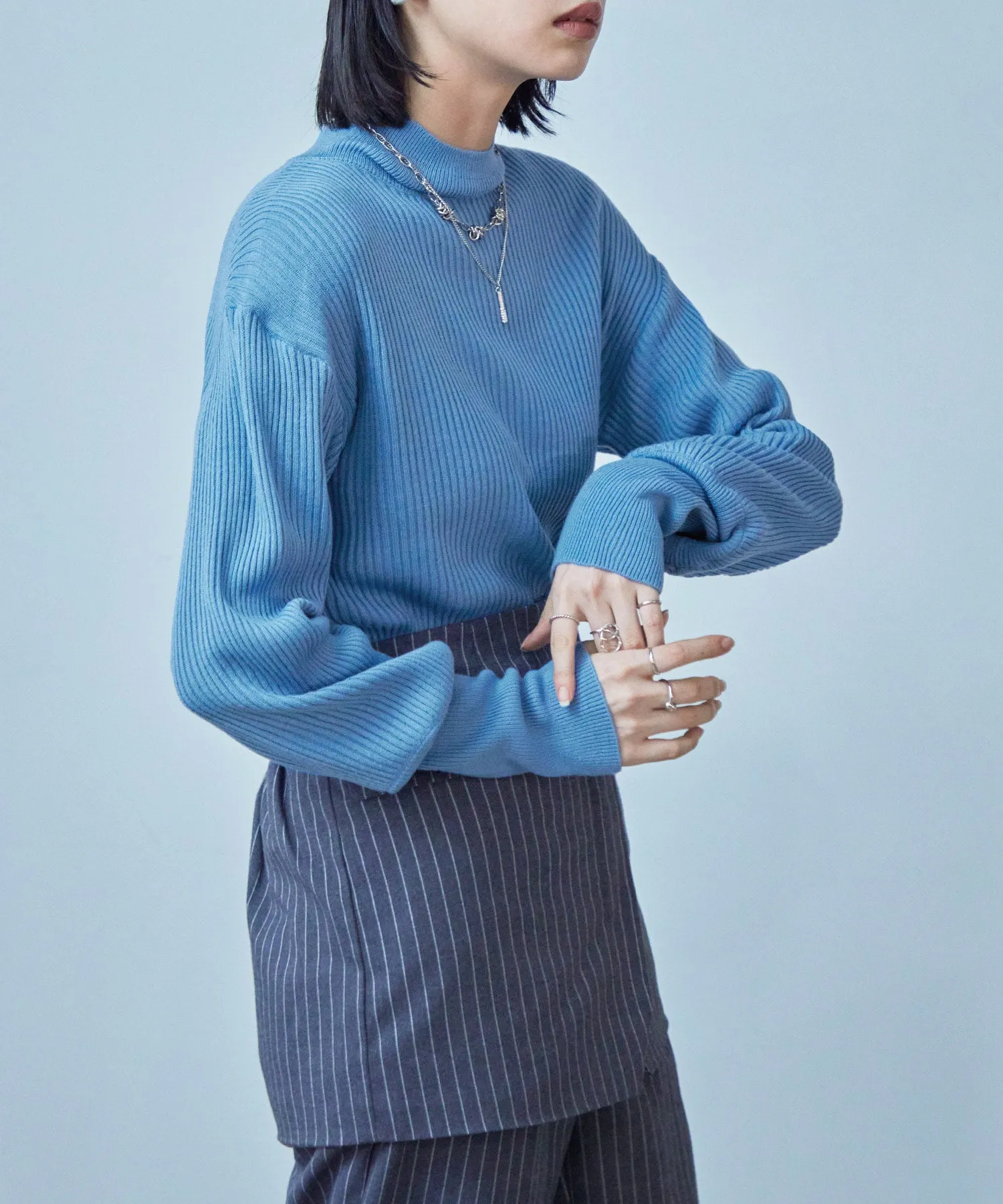 High Neck Rib Knit Pullover