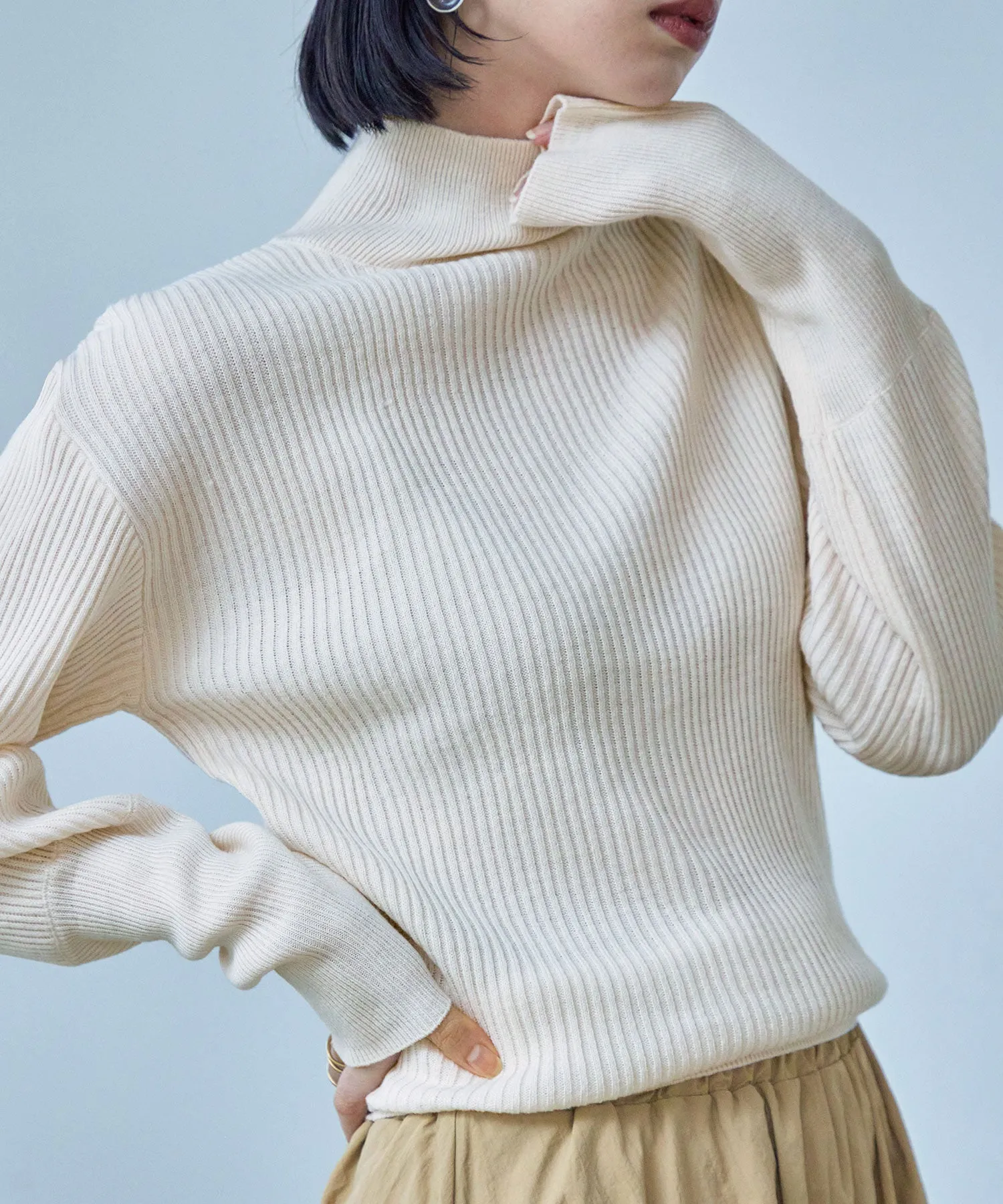 High Neck Rib Knit Pullover