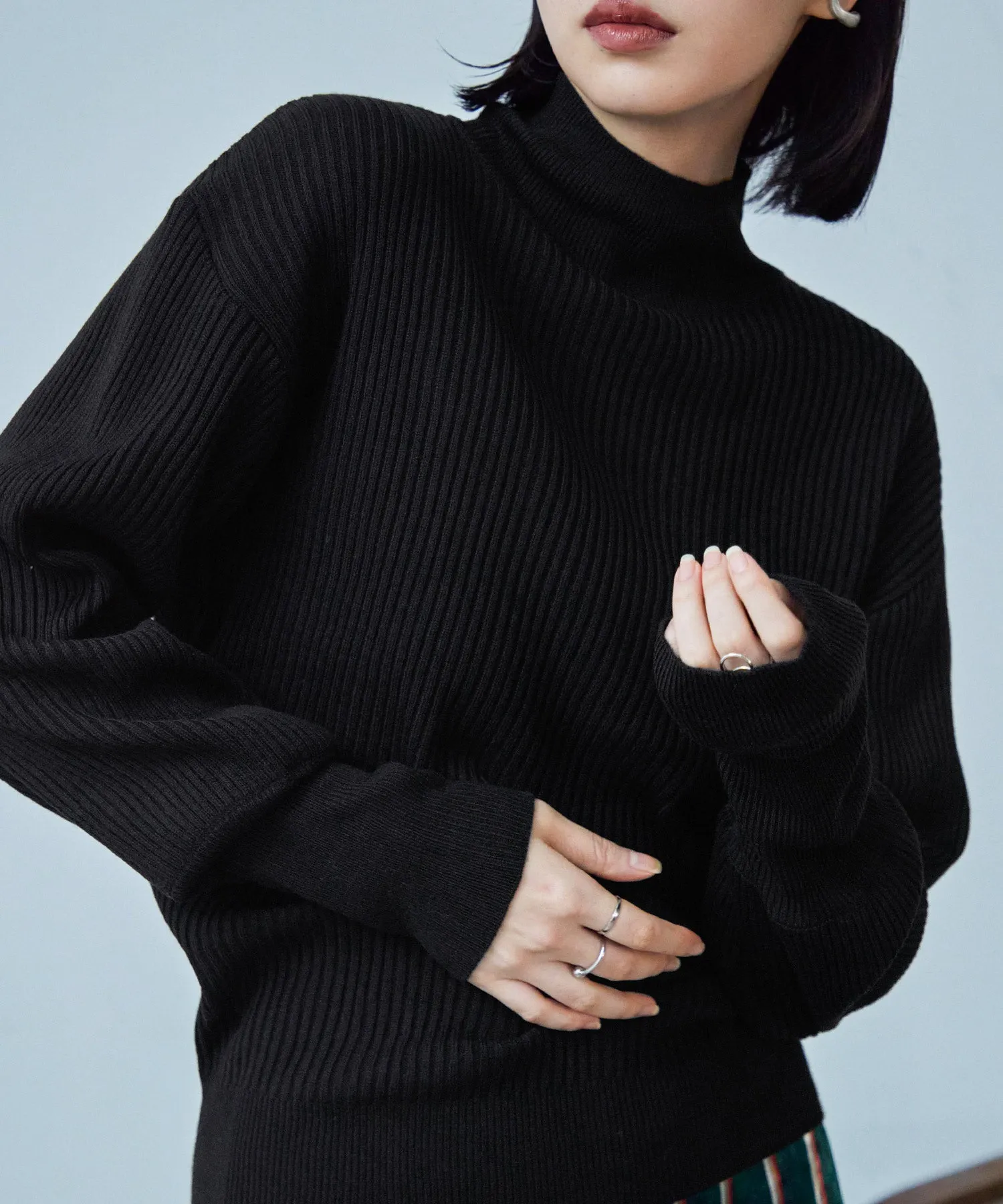 High Neck Rib Knit Pullover